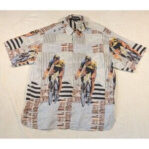 Vintage 90's Silk Road Cycling Cyclist AOP button Up Camp Club Shirt Oversized L